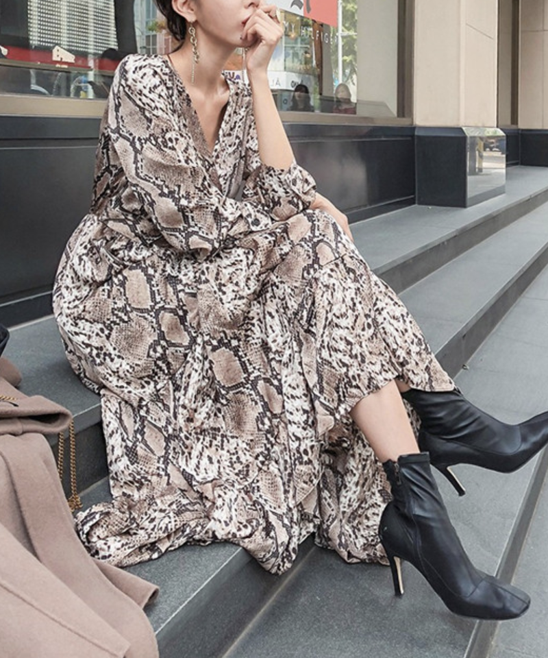 パイソン フレアロングワンピース Randy