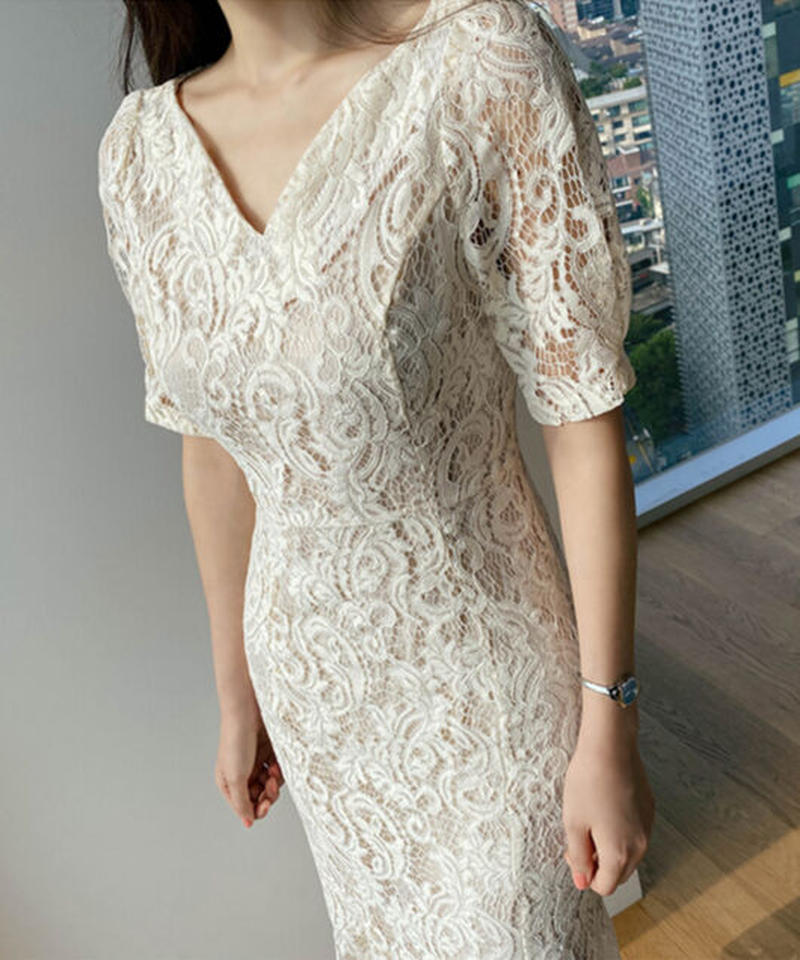 驚きの値段 Carolina U S A 白レースロングマーメイドワンピースドレス 在庫限りッ アウトレット Www Globaldentalcentre Org