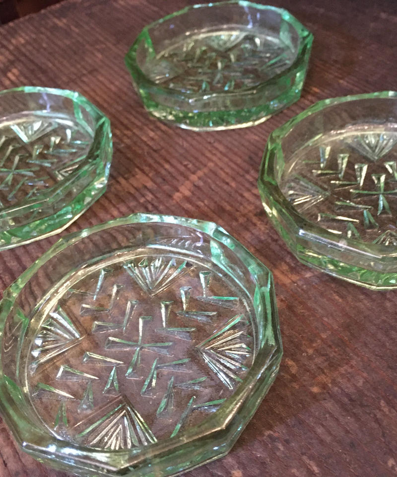 グリーンガラス十角形十字型コースター 昭和レトロ 昭和３０年代 れいゆぅる Rayures