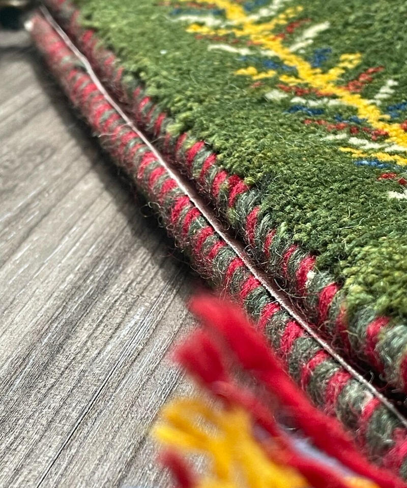 上等な上等な新品 ペルシャ絨毯 手織り ギャッベ 61×89cm 緑 山羊 花