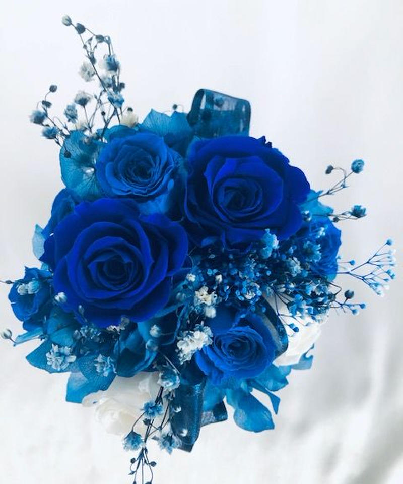 プリザーブドフラワー 青い薔薇の花束 ラッピング付き 世都華