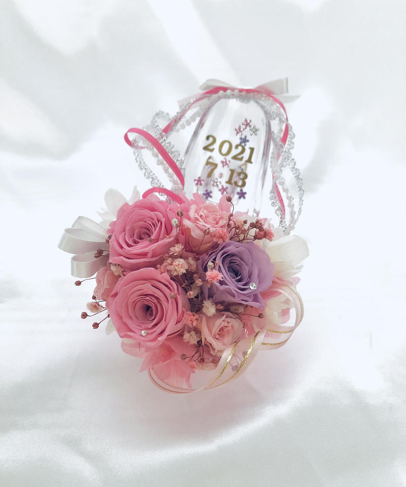 プリザーブドフラワー ガラスの靴ミニシリーズ ピンクの薔薇のプリンセスシューズ 世都華