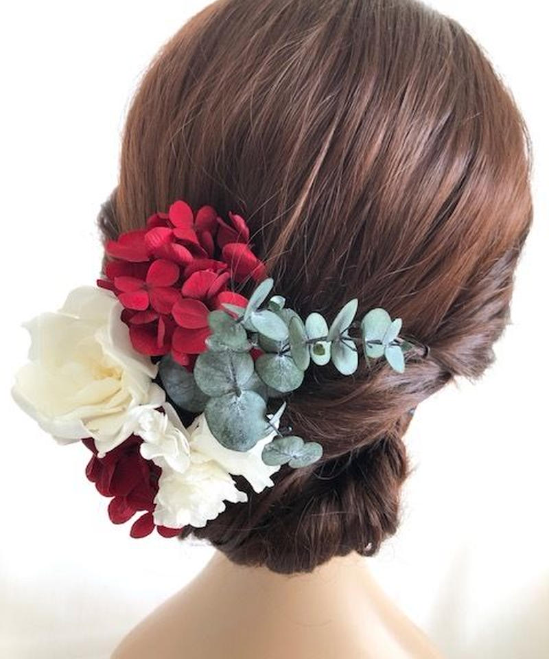 ヘッドドレス 髪飾りプリザーブドフラワー 前撮り和装 くちなしの花 世都華