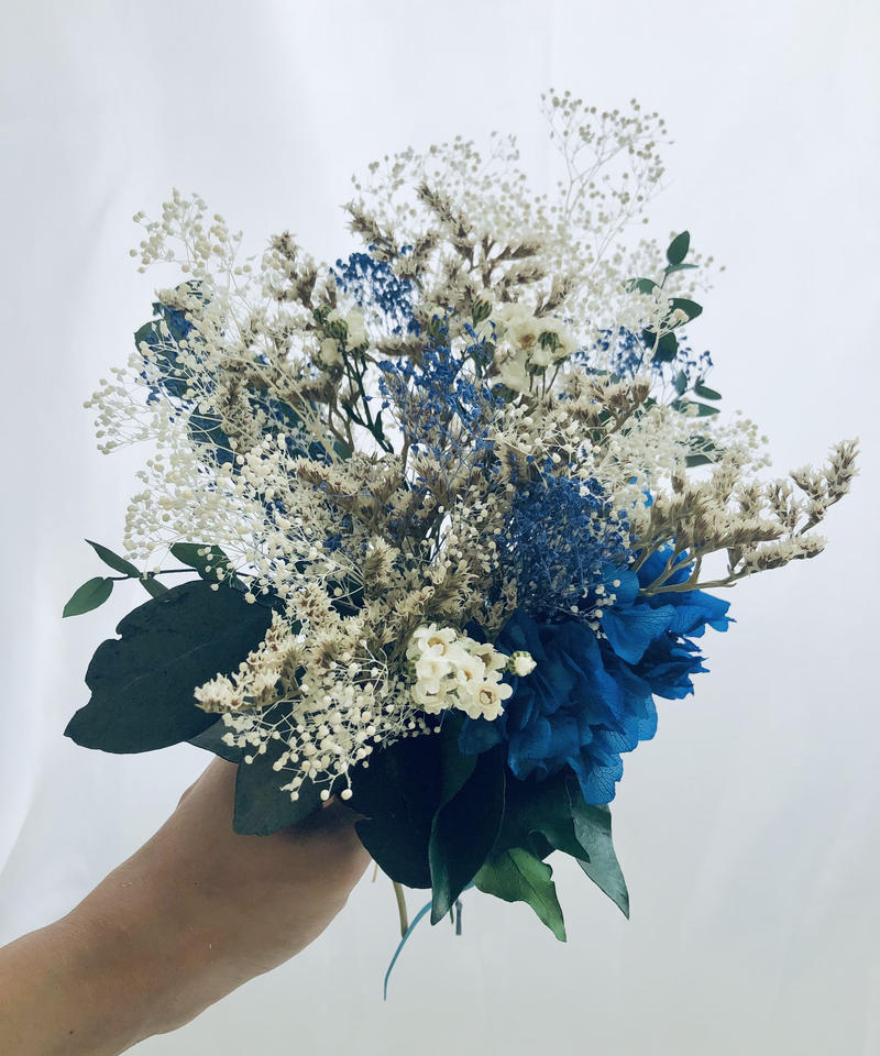 プリザーブドフラワーの紫陽花とかすみ草と小花の花束 花束ラッピング付き 世都華