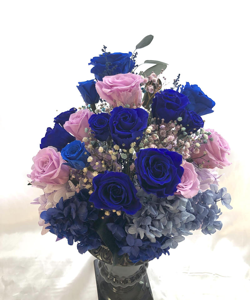 プリザーブドフラワー 青い薔薇とライラックローズの花束 世都華
