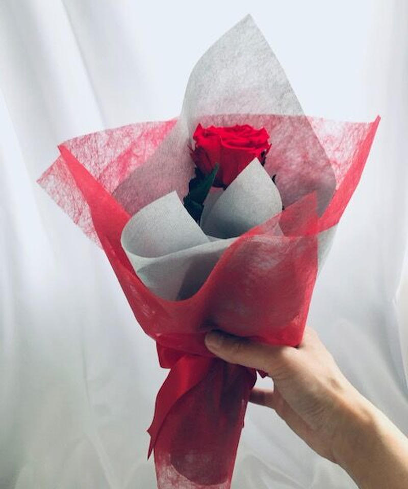 プリザーブドフラワー 赤薔薇のふんわり一輪ラッピング 世都華 プリザーブドフラワー 赤薔薇のふんわり一輪ラッピング 世都華