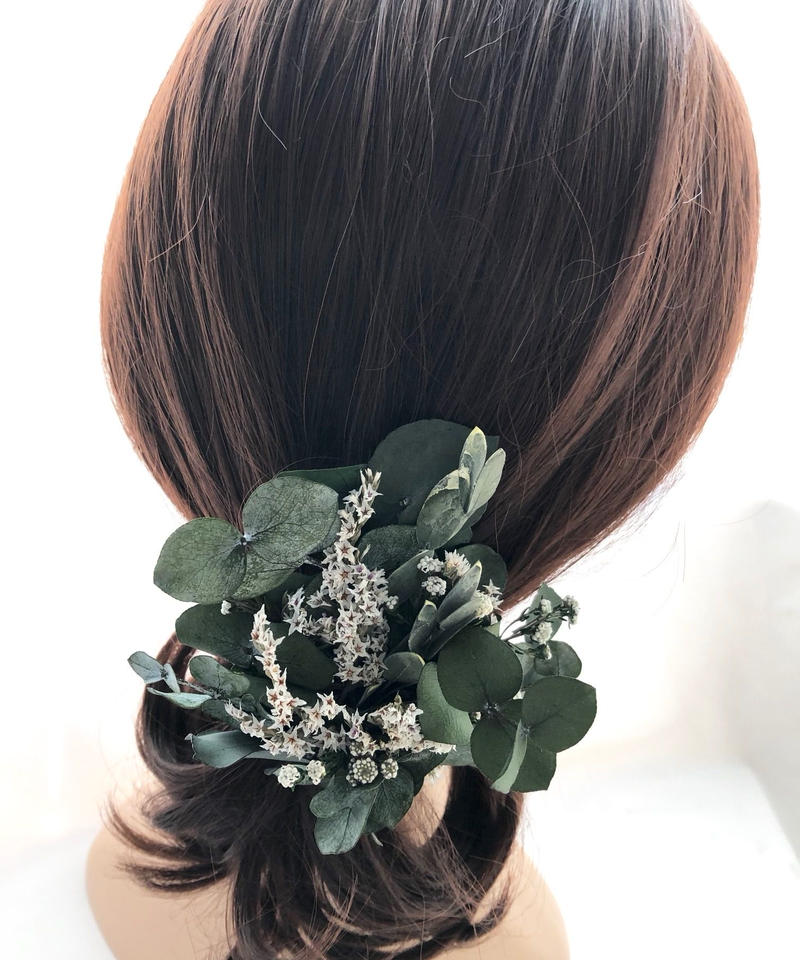 ユーカリのヘアクリップ プリザーブドフラワー 髪飾り ボタニカル 世都華