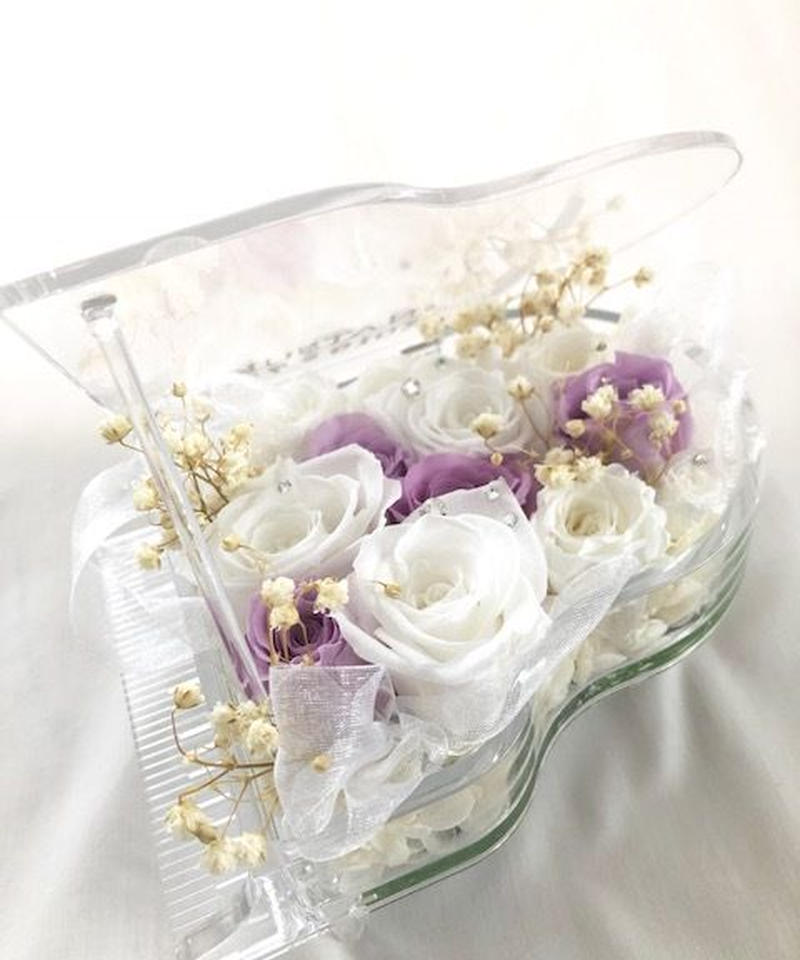 プリザーブドフラワー グランドピアノシリーズ ライラックと白い薔薇の奏でる優しい癒しの音色
