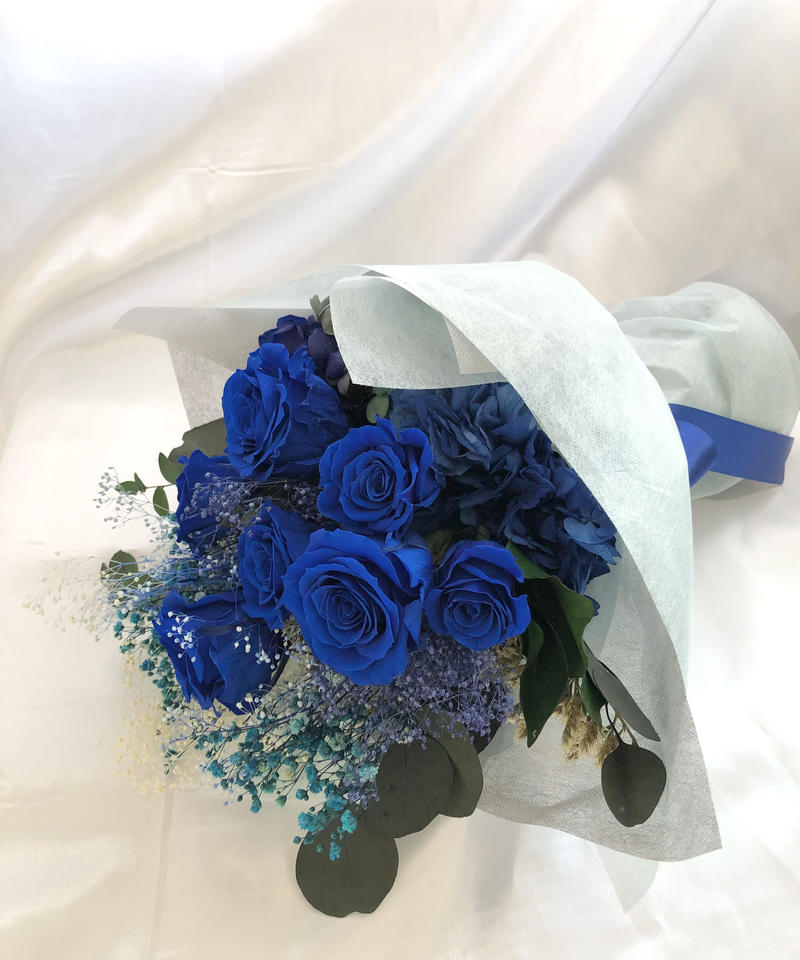 プリザーブドフラワー 青い薔薇と小花の花束 世都華