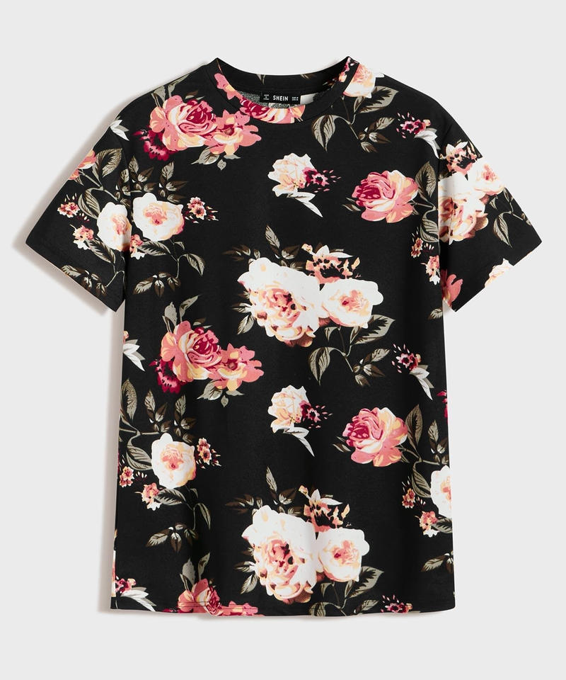 バラ柄花柄ｔシャツ Mlukustore