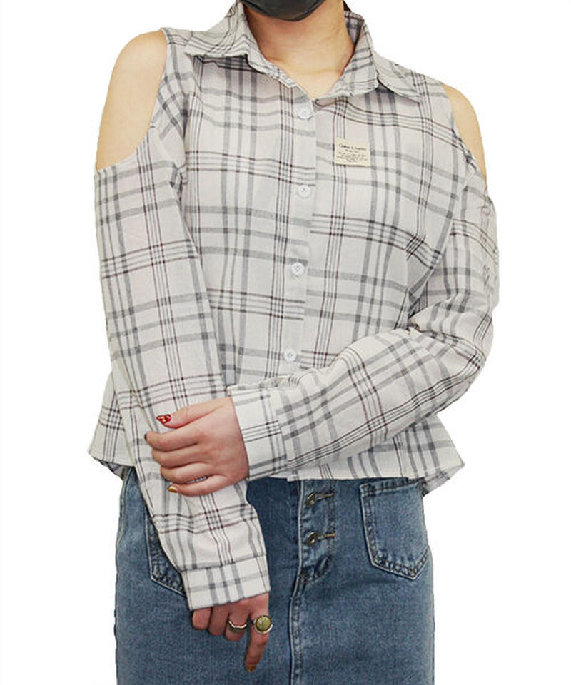 肩あきシャツブラウス ４色展開 Spps