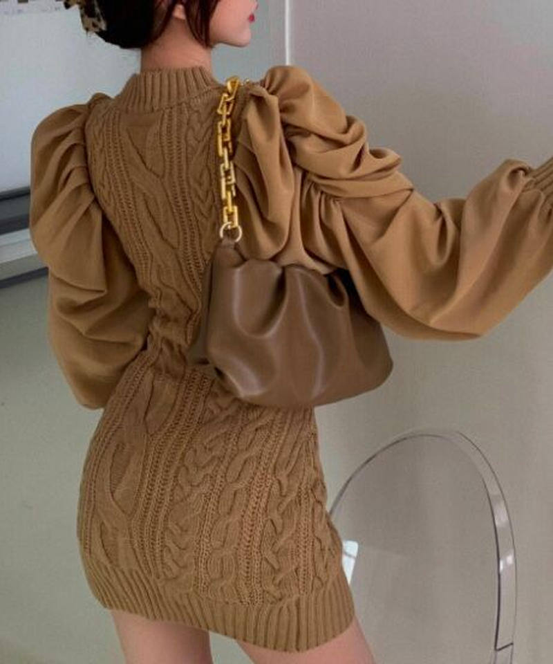 Outlet パフショルダーニットミニワンピース 552 552 K F Luce Popo