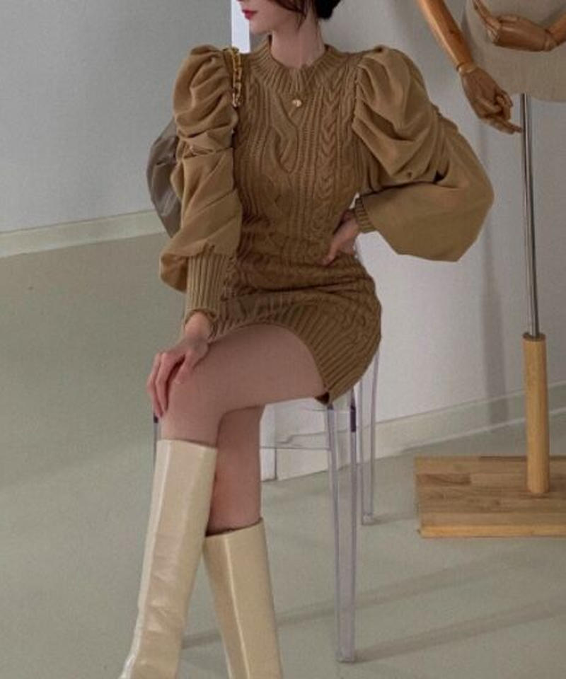 Outlet パフショルダーニットミニワンピース 552 552 K F Luce Popo