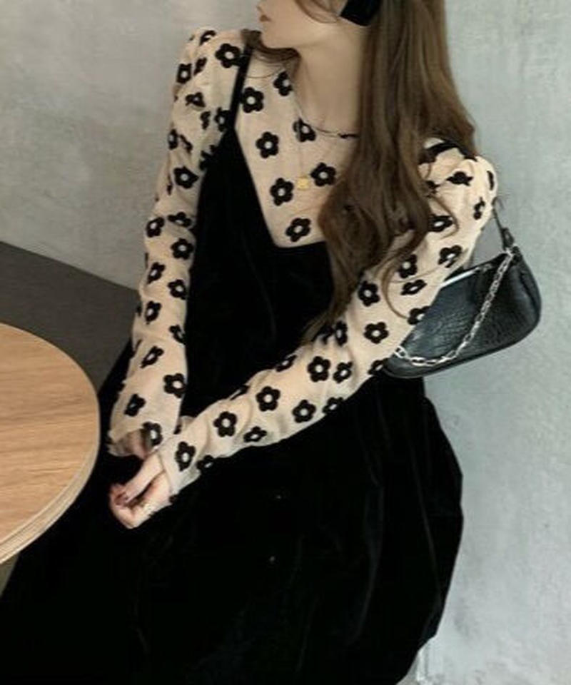 フラワープリントトップス ベロアワンピース2 Piece Set 774 Luce Popo