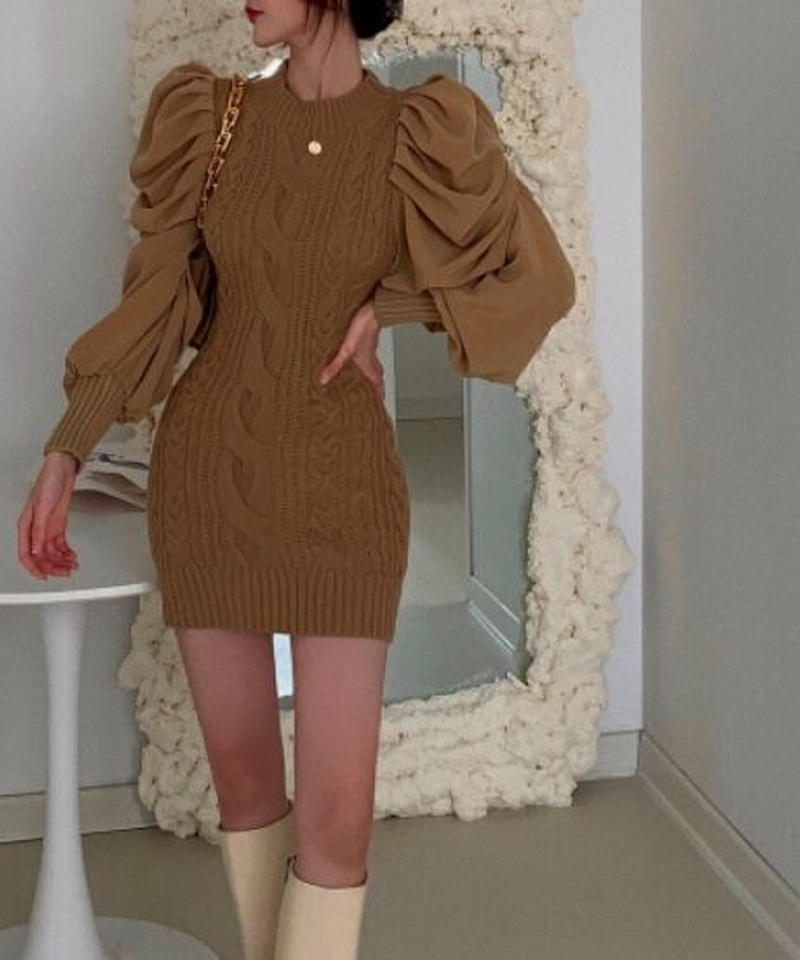 Outlet パフショルダーニットミニワンピース 552 552 K F Luce Popo