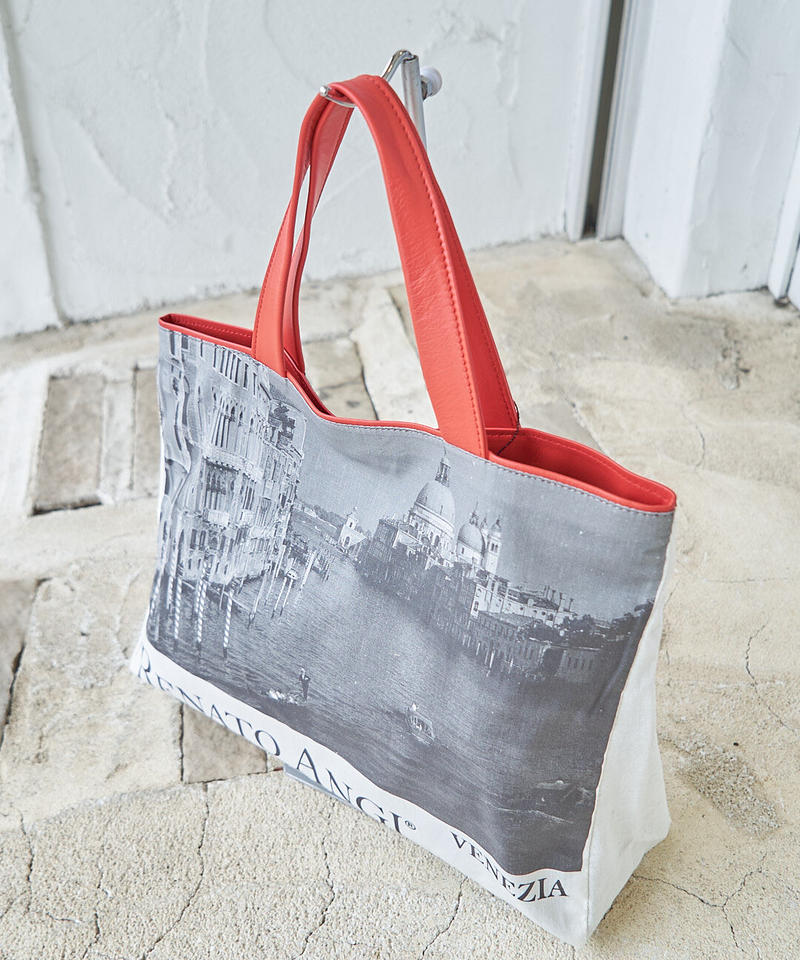 イタリア製 キャンパス地プリント トートバッグ 小 Take2