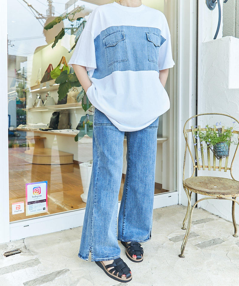 ミカーレミカーレ デニム素材 カットソープルオーバー サイズ フリー M005 057t