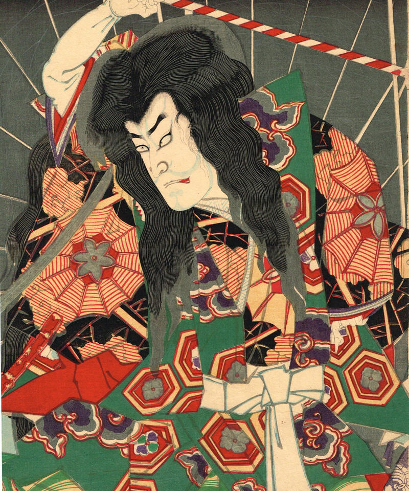 豊原国周 土蜘蛛 歌舞伎絵 役者絵 明治年 浮世絵 浮世絵販売 買取 竹井事務所 大阪