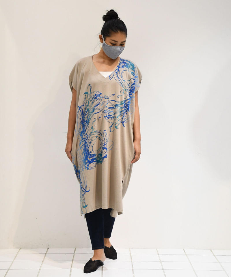 コクーンワンピース 波風柄 T Guma