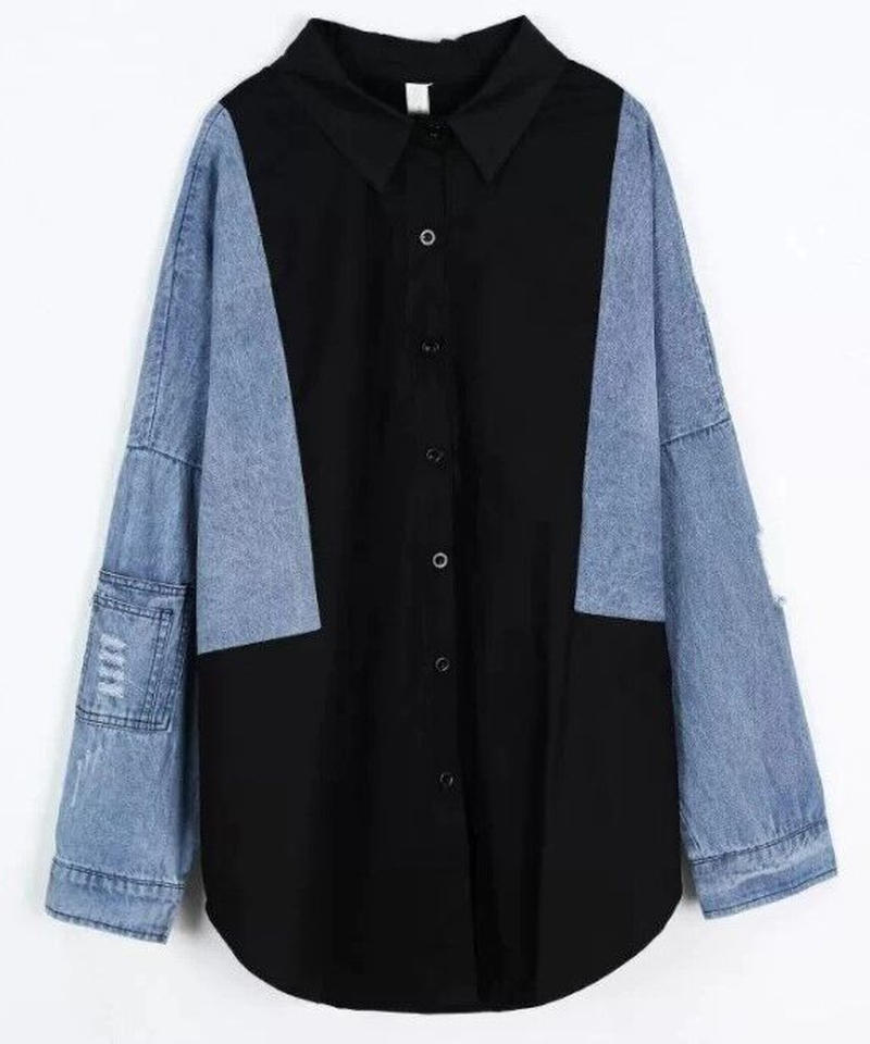 デニムパッチワークシャツブラウス S 264 Londa