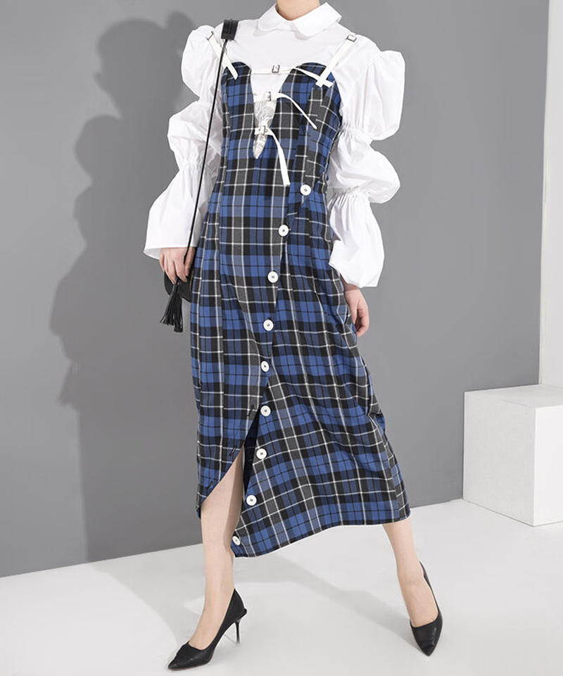 チェックパターンキャミソールドレス S 044 Londa