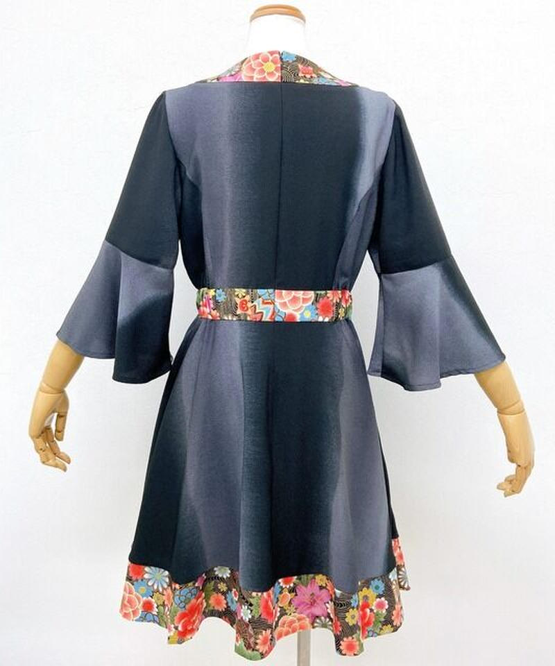 Despair 着物襟 和柄切り替えちりめんワンピース レトロ花と川 Op 1342mb