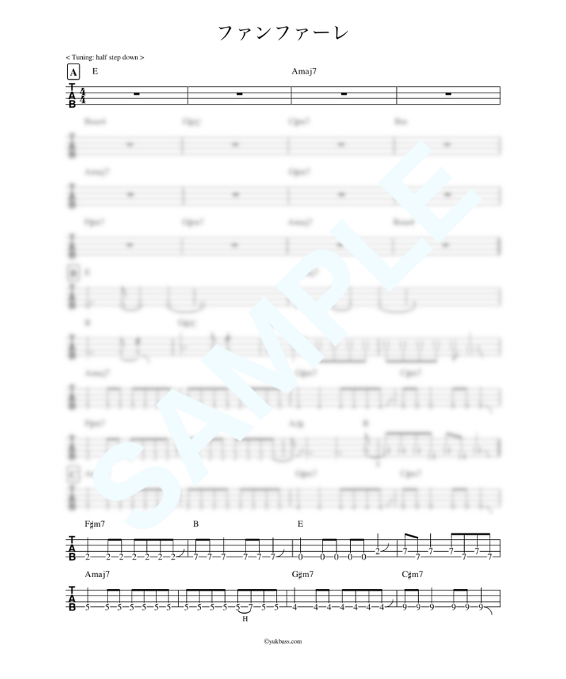 ファンファーレ Sumika ベース タブ譜 Bass Score