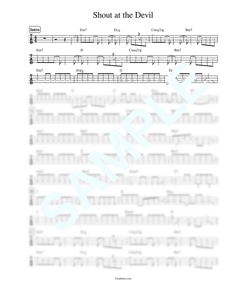 Shout At The Devil L Arc En Ciel ベース タブ譜 B Shout At The Devil L Arc En Ciel ベース タブ譜 B