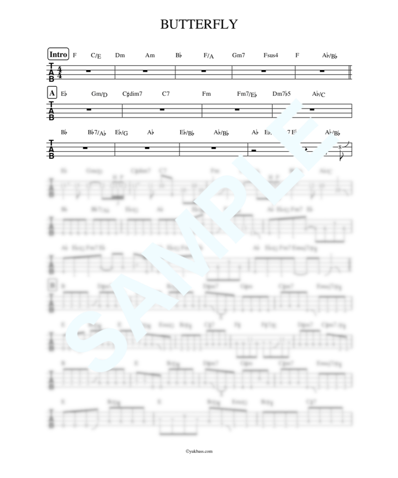 Butterfly 木村 カエラ ベース タブ譜 Bass Score