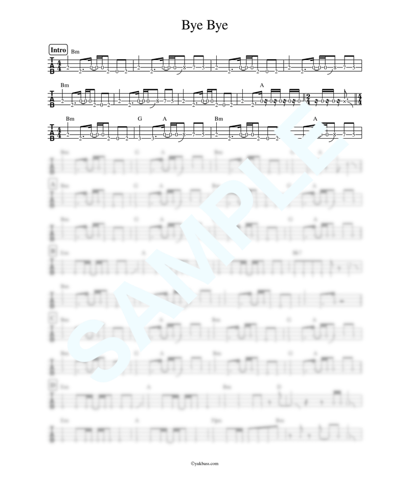 Bye Bye Shishamo ベース タブ譜 Bass Score