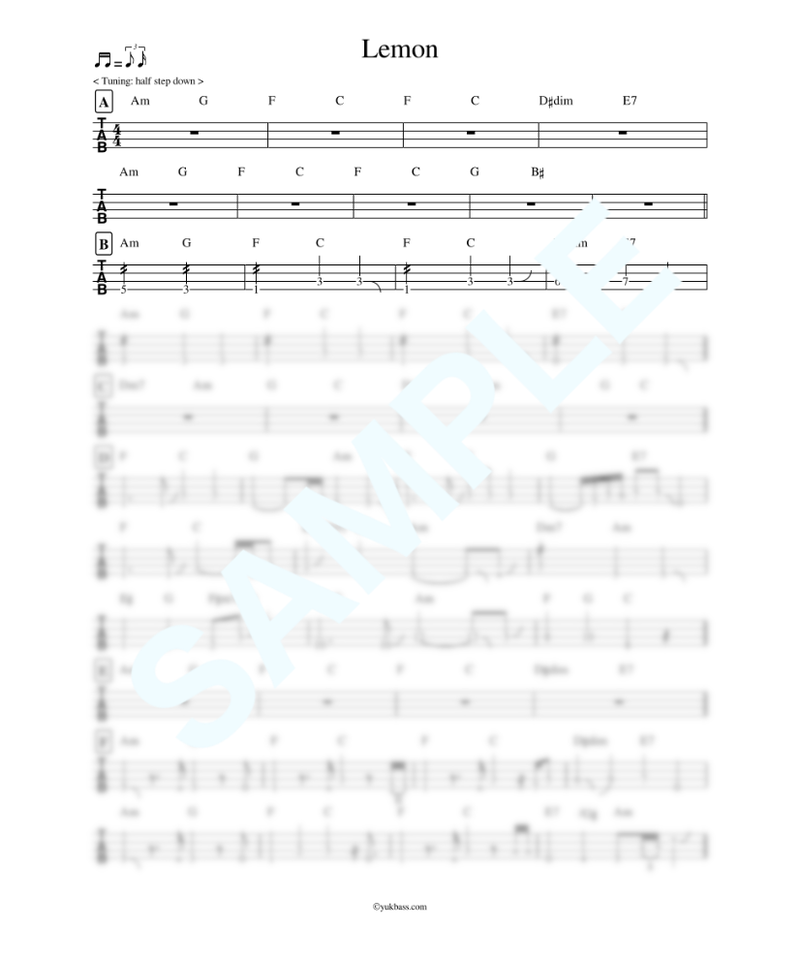 Lemon 米津 玄師 ベース タブ譜 Bass Score
