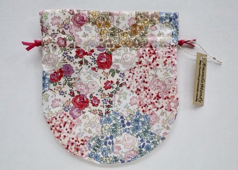 リバティキャンディ巾着 ガーデンパッチワーク ピンク Amanda Mandy