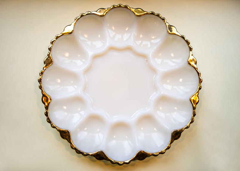 Vintage Fire King Egg Relish Plate With Gold T