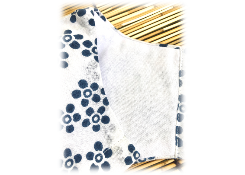 送料込 武道具屋さんの手づくりマスク 手ぬぐいマスク 手拭 花柄 紺 l 武道