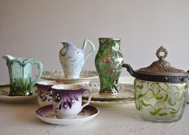 フランスアンティーク クレイユモントロー 小鳥のピシェ ピッチャー