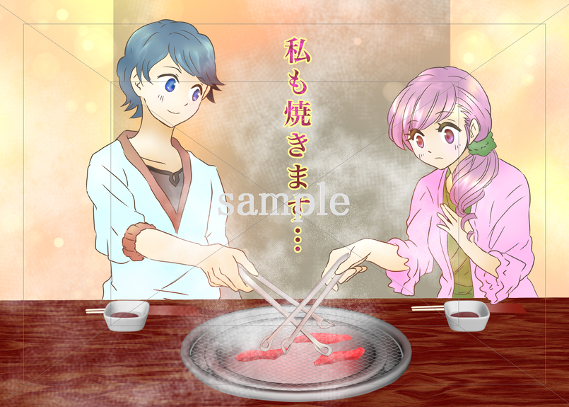 焼肉デートをしている男女のイラスト素材 フォトとイラスト素材のフォトイラ