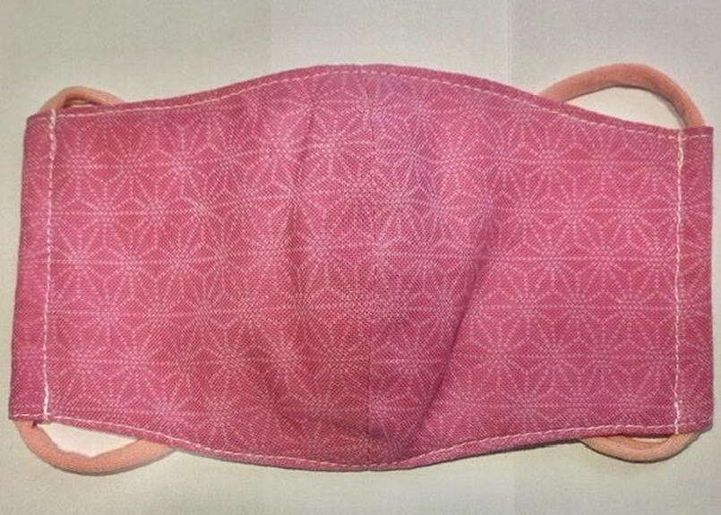 型絵染マスク 麻の葉模様 淡ピンク Mサイズ 駿河藍染 増田あいぜん工房