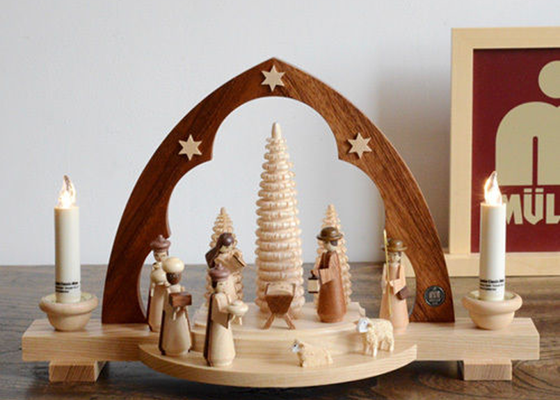 ドイツ ザイフェン 木製 置物 ランプ キャンドル 照明 アーチ 人形 レトロ