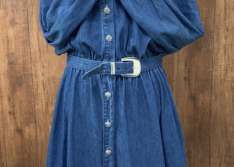 ヴィンテージ デニム ワンピース 大きめ 長袖 マキシ ロング 長い 丈 コート はおり 前