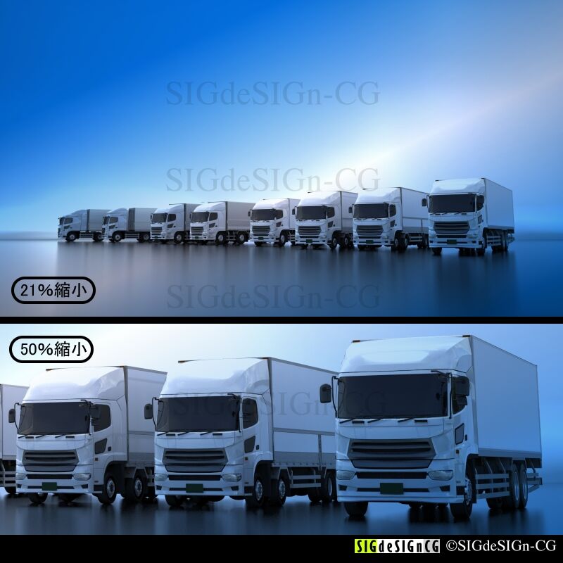 大型貨物トラック群横並びセット-1 CGイラスト4K 3案アレンジ 全3枚zip圧縮